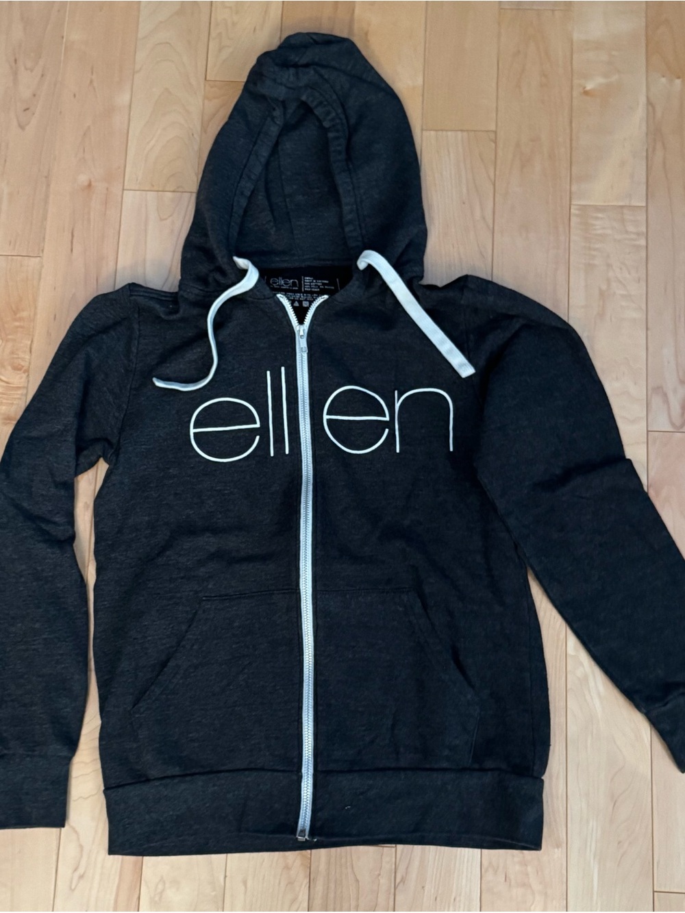 Ellen Degeneres Charcoal Zip Hoodie with White Logo